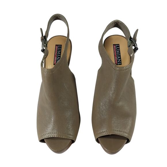 LUMIANI! TAUPE BROWN/GRAY VEGAN LEATHER STILETTO, PLATFORM, PEEP TOE HEELS! 10M - Picture 4 of 11